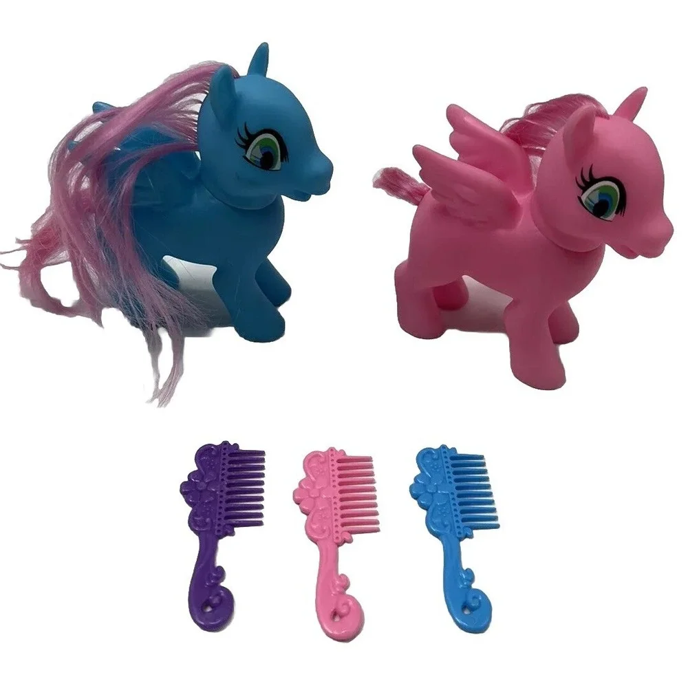 Pony Horse Greenbrier Intl Plastic Toy Pony G3 Style and Combs Blue Pink 4